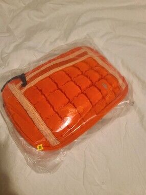 Quilted Orange Pouch with Dual Zippers